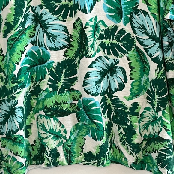Talbots Isle Fronds V-neck Print Cotton Sweater 3/4 Sleeve Green Tropical 3X - Picture 4 of 15